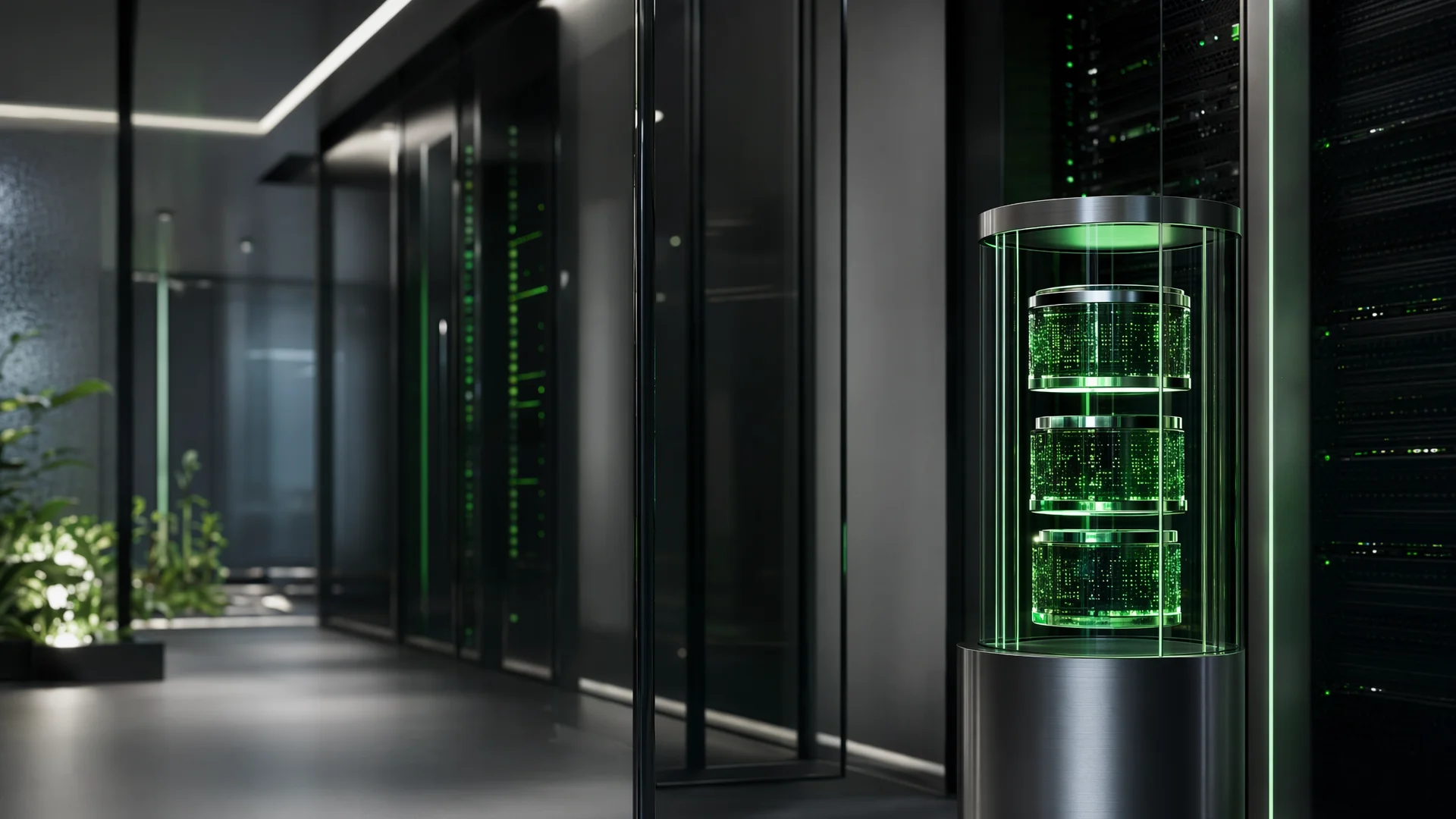 Premium landscape scene of a privacy vault protecting AI data flows