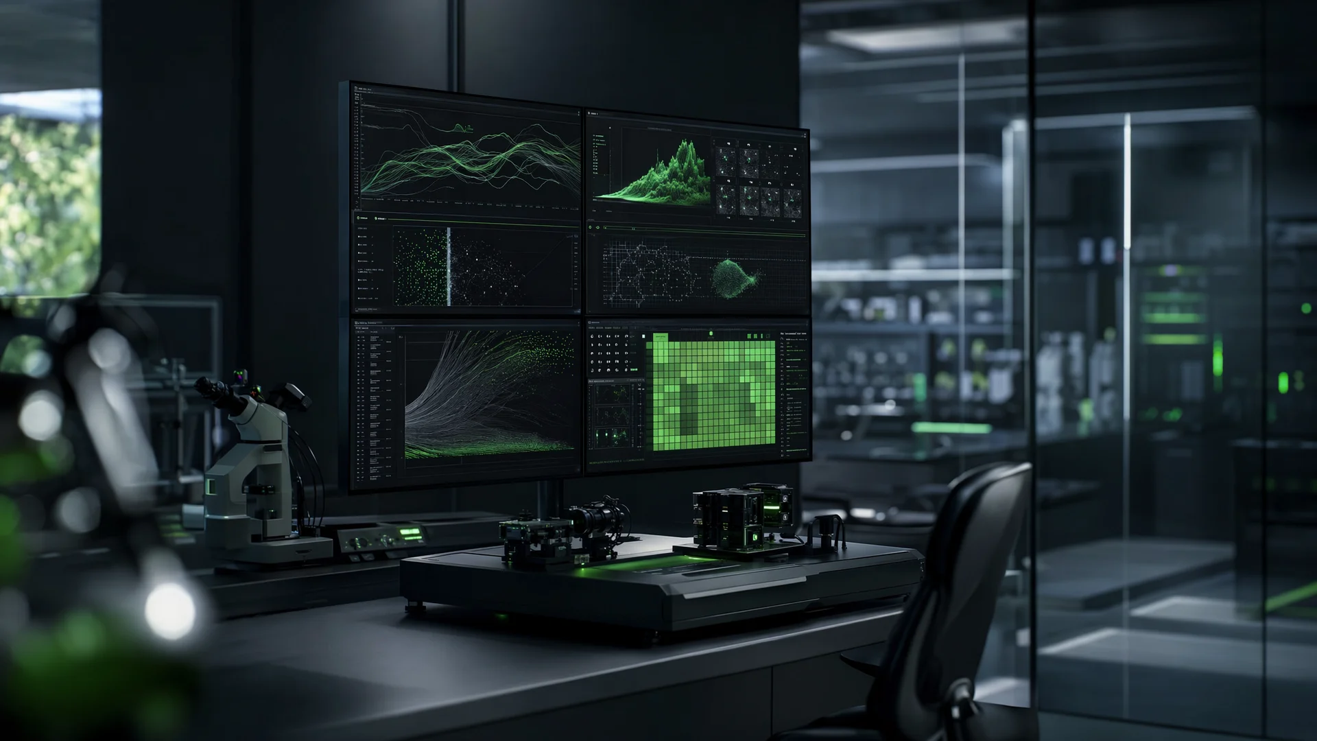 Premium landscape scene of enterprise AI evaluation cards and workflow telemetry