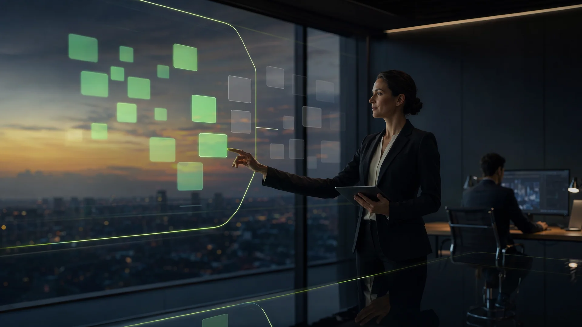 Premium landscape scene of shadow AI discovery across enterprise systems